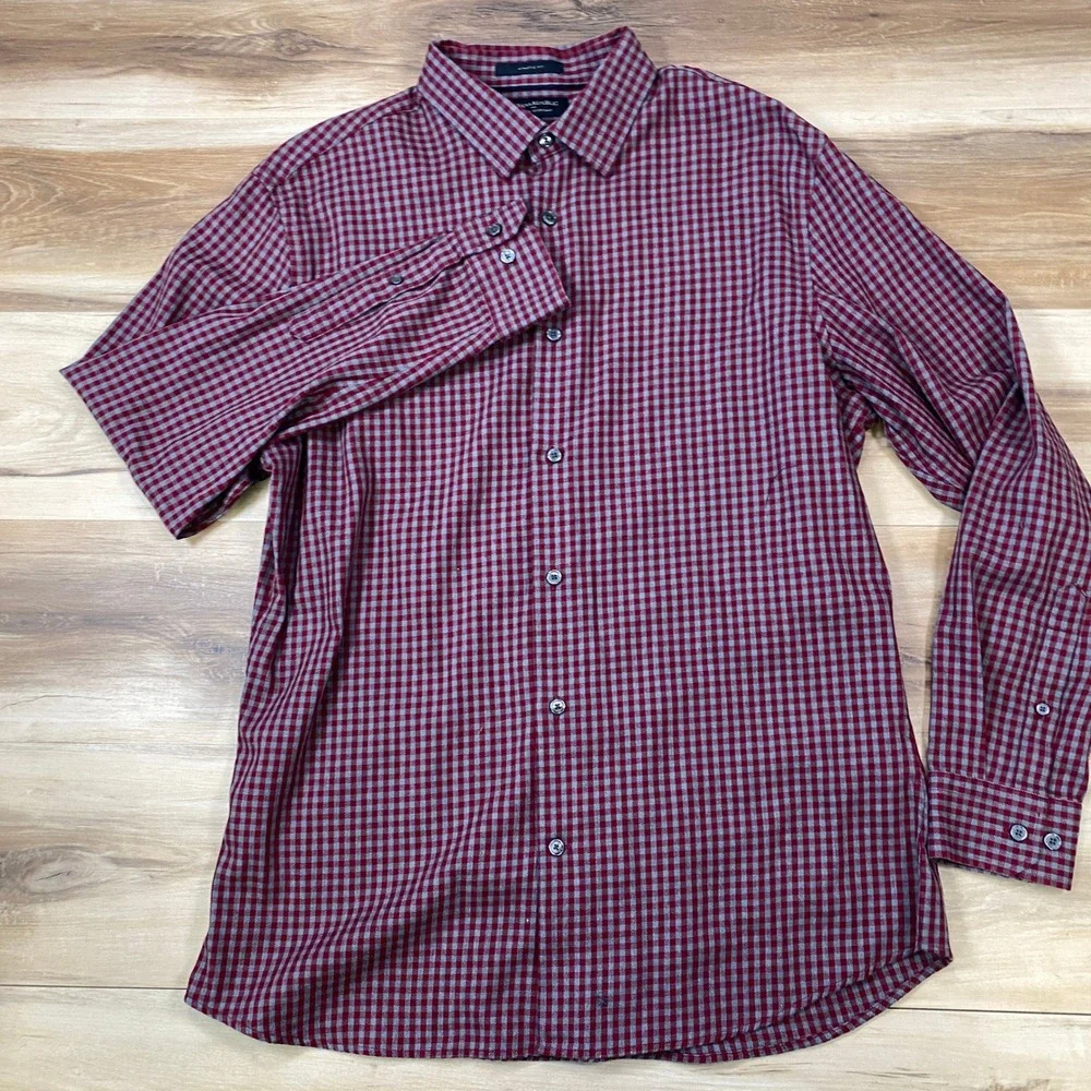Banana Republic Flannel Shirt Mens L Gingham Cotton Athletic Fit Wrinkle Resist